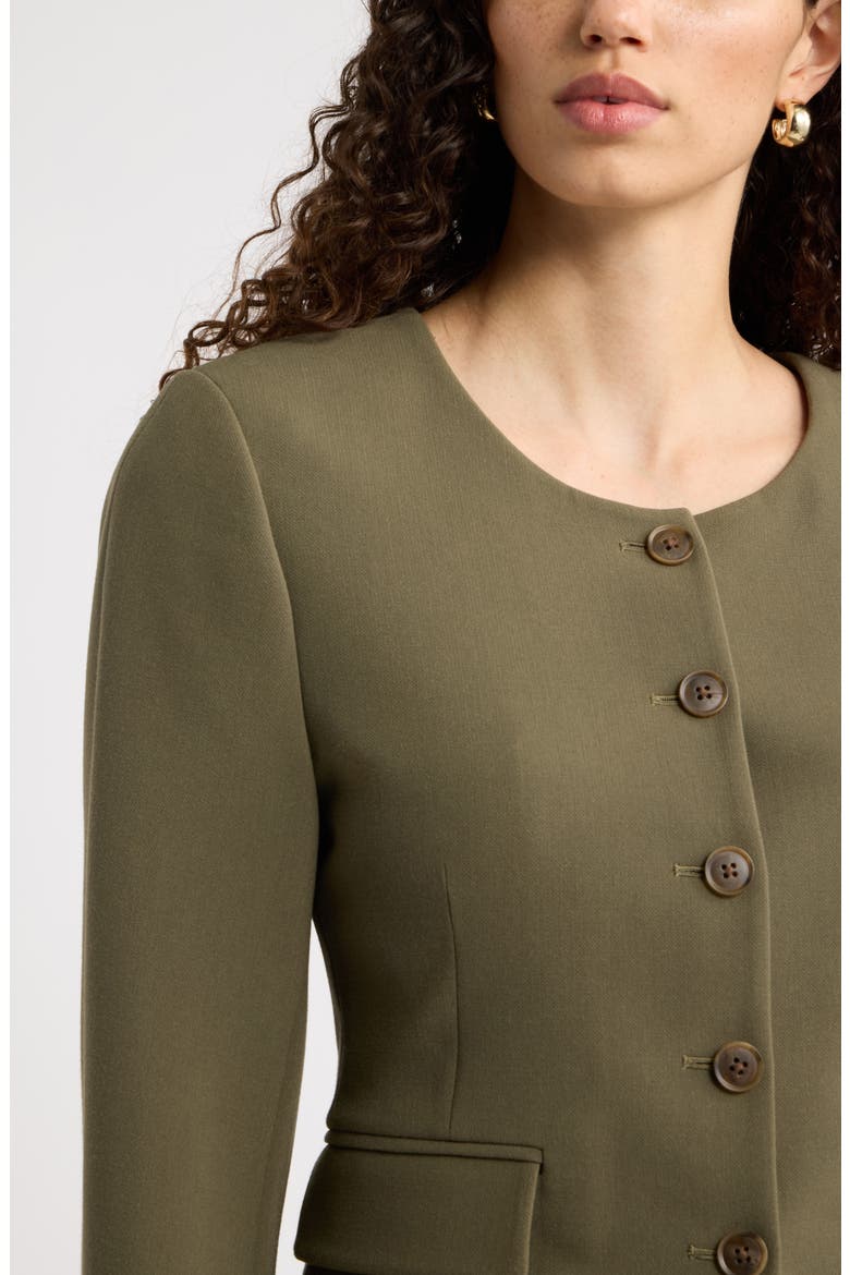 Curved Hem Collarless Jacket, Alternate, color, OLIVE SARMA