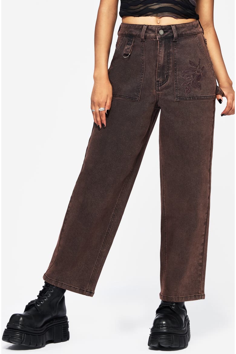 Echo Embroidered Pocket Cropped Jeans, Main, color, Brown