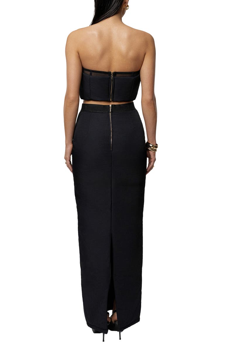 JLUXLABEL Addyson Quilted Strapless Crop Top & Column Maxi Skirt Set, Alternate, color, Black