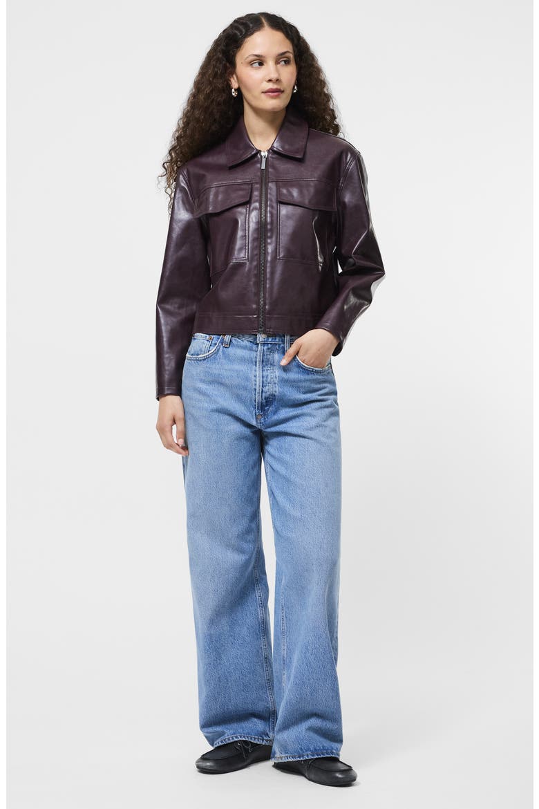 Kayleigh Faux Leather Bomber Jacket, Alternate, color, 60-BORDEAUX RED