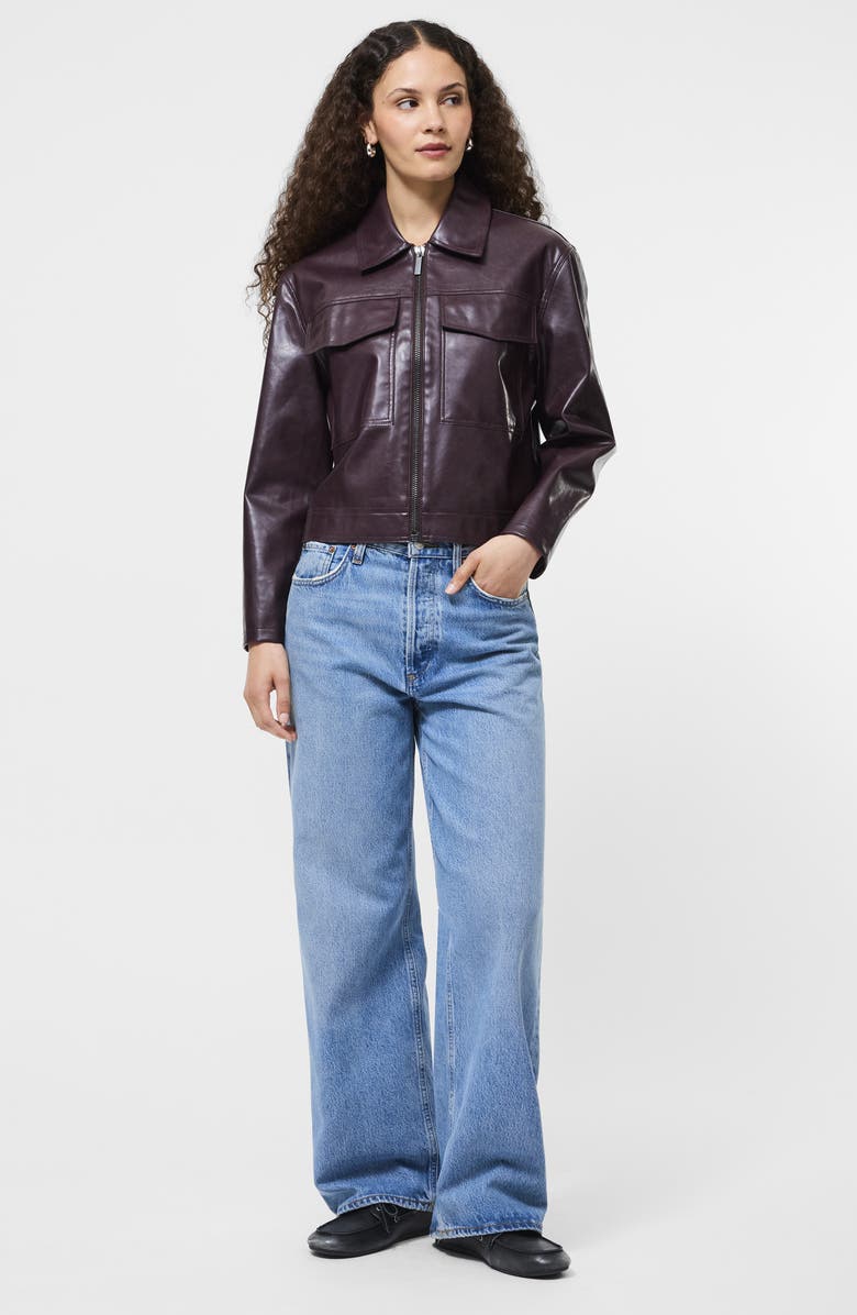 French Connection Kayleigh Faux Leather Bomber Jacket, Alternate, color, Bordeaux