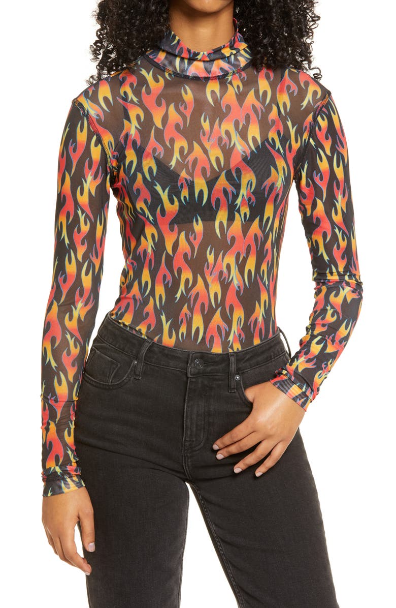 BP. Be Proud Pride Gender Inclusive Print Mesh Mock Neck Top, Main, color,