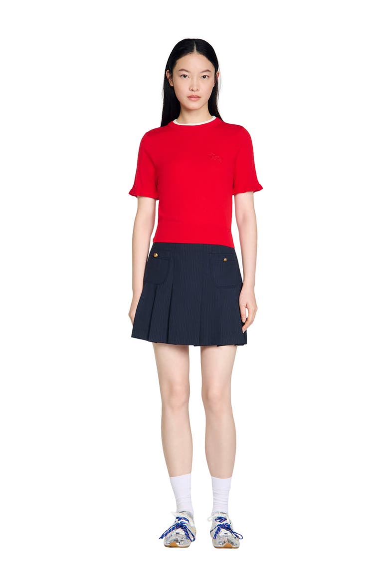Contrast collar wool sweater, Alternate, color, Red