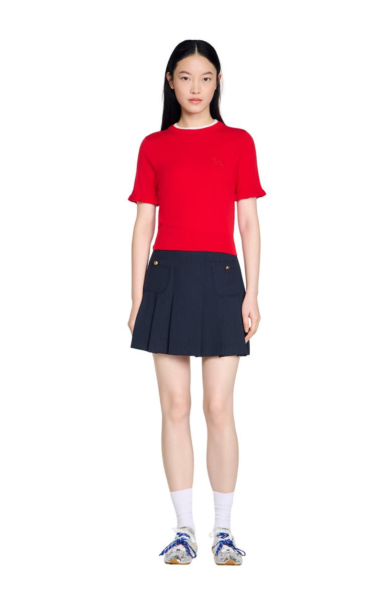 SANDRO Contrast collar wool sweater, Alternate, color, Red