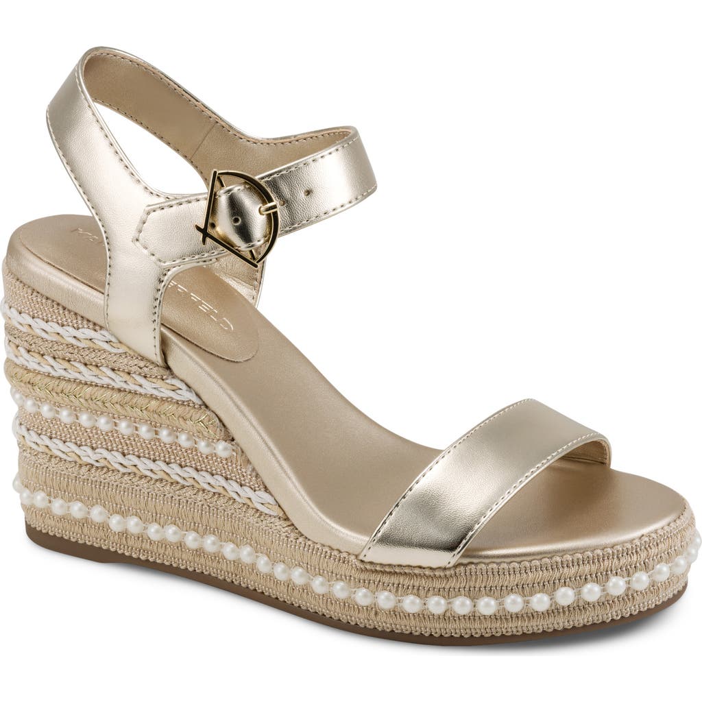 Karl Lagerfeld Paris Calzona Espadrille Wedge Sandal In Gold