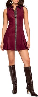Ramy Brook Stella Faux Leather Trim Pleated Skater Minidress