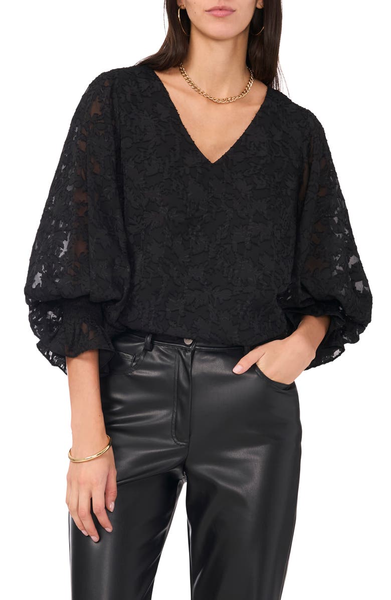 Vince Camuto Lace Shirred Cuff Top, Main, color,