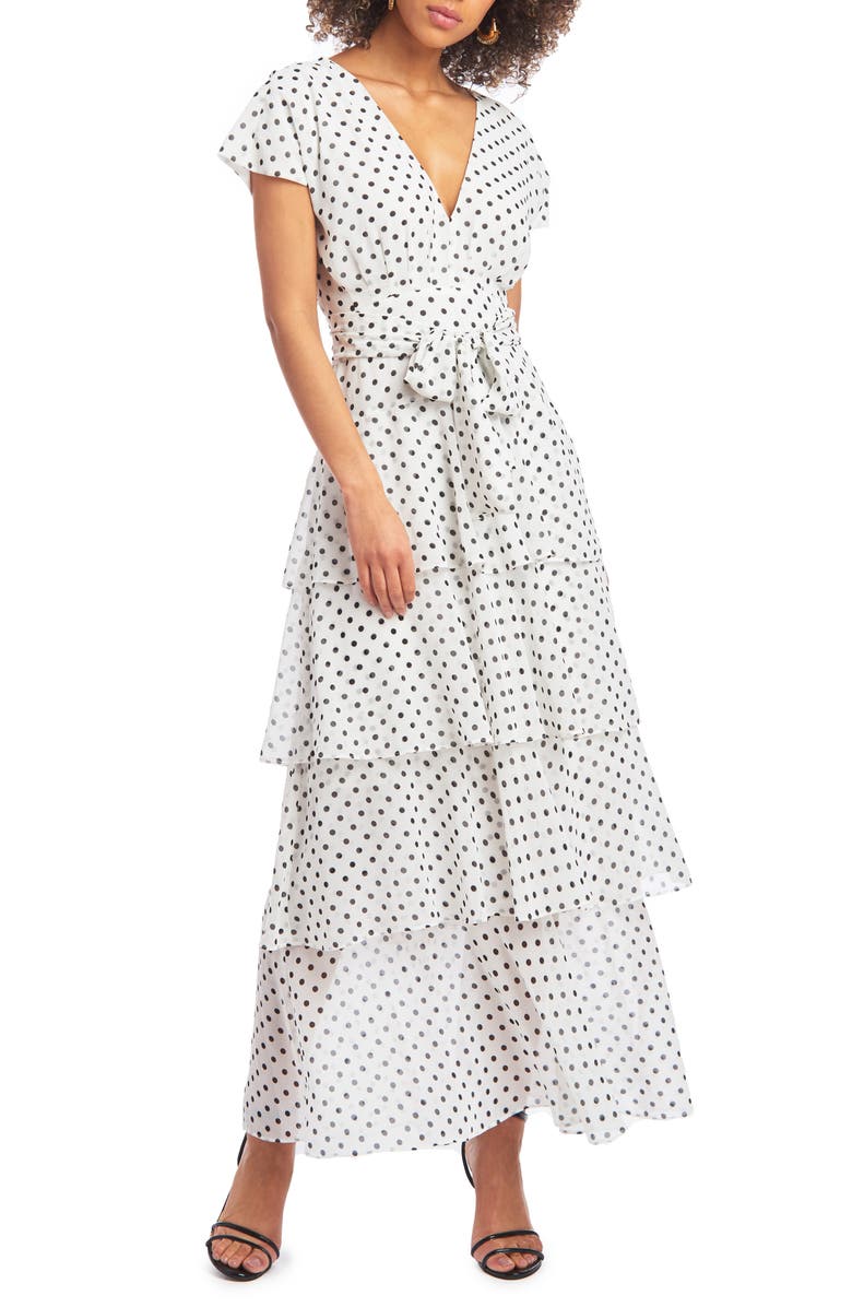 Christian Siriano Polka Dot Chiffon Maxi Dress, Main, color, 