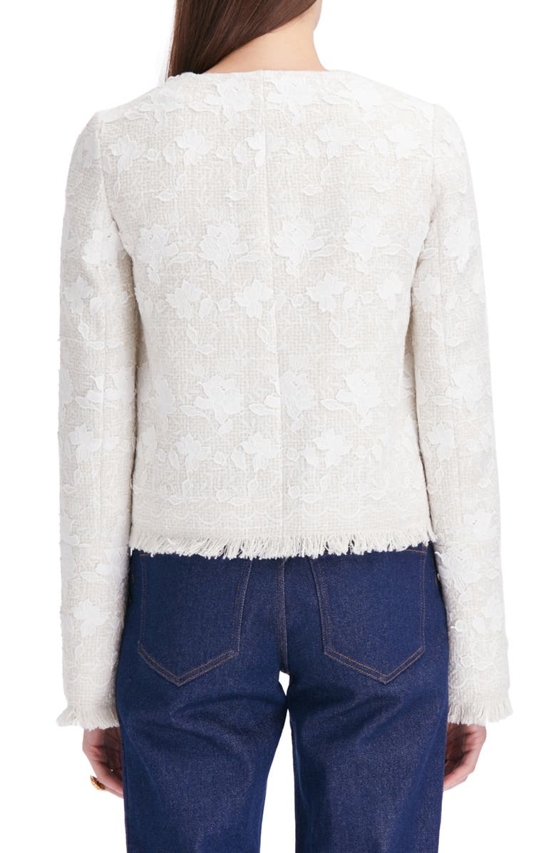 Oscar de la Renta Gardenia Appliqué Tweed Jacket, Alternate, color,
