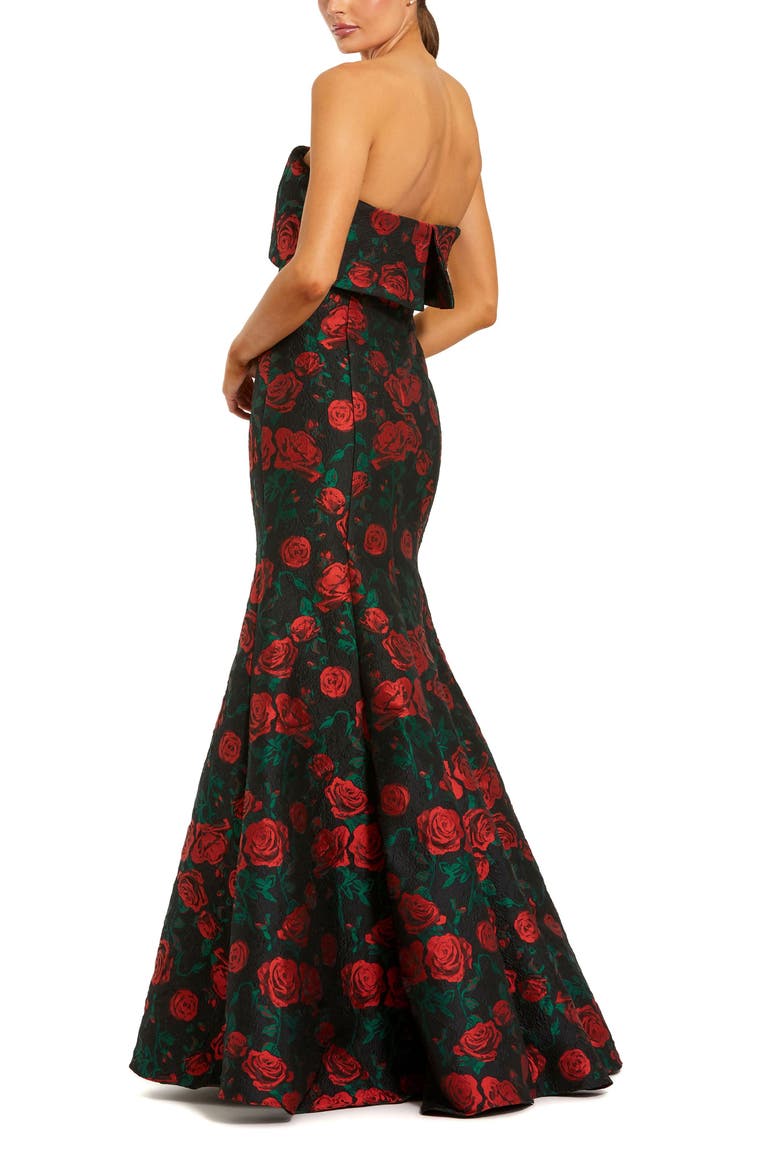 Women's Strapless Floral Brocade Mermaid Gown, Alternate, color, Black Multi