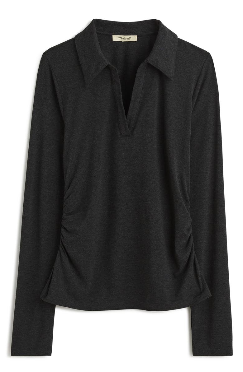 Madewell Side Cinch Long Sleeve Polo Top, Main, color, Heather Charcoal