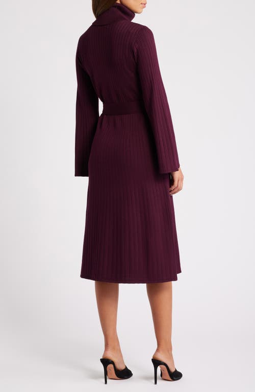 Julia Jordan Turtleneck Long Sleeve Rib Midi Sweater Dress In Wine