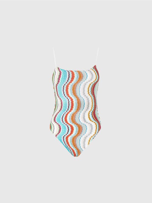 Shop Missoni One-piece Swimsuit With Lamé Wave Pattern In Multicoloured