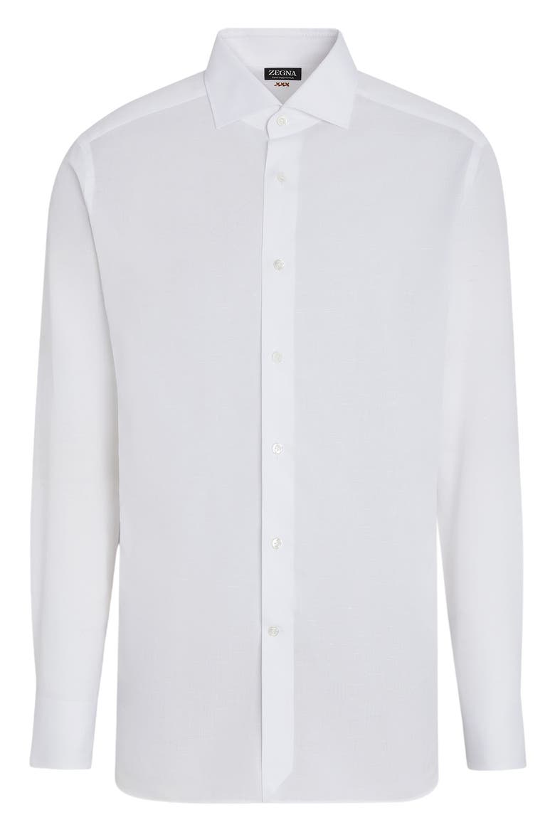 Couture Cotton & Linen Button-Up Shirt, Main, color, WHITE