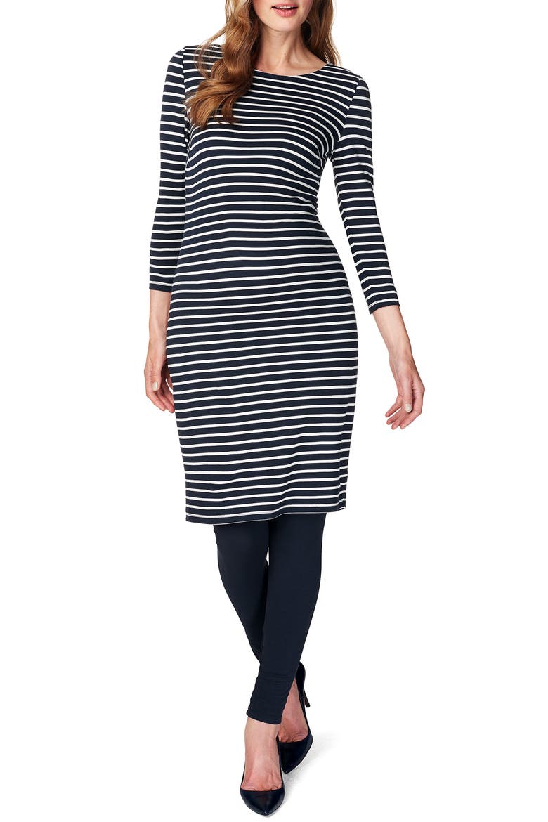 'Lara' Stripe Maternity Dress, Alternate, color, DARK BLUE