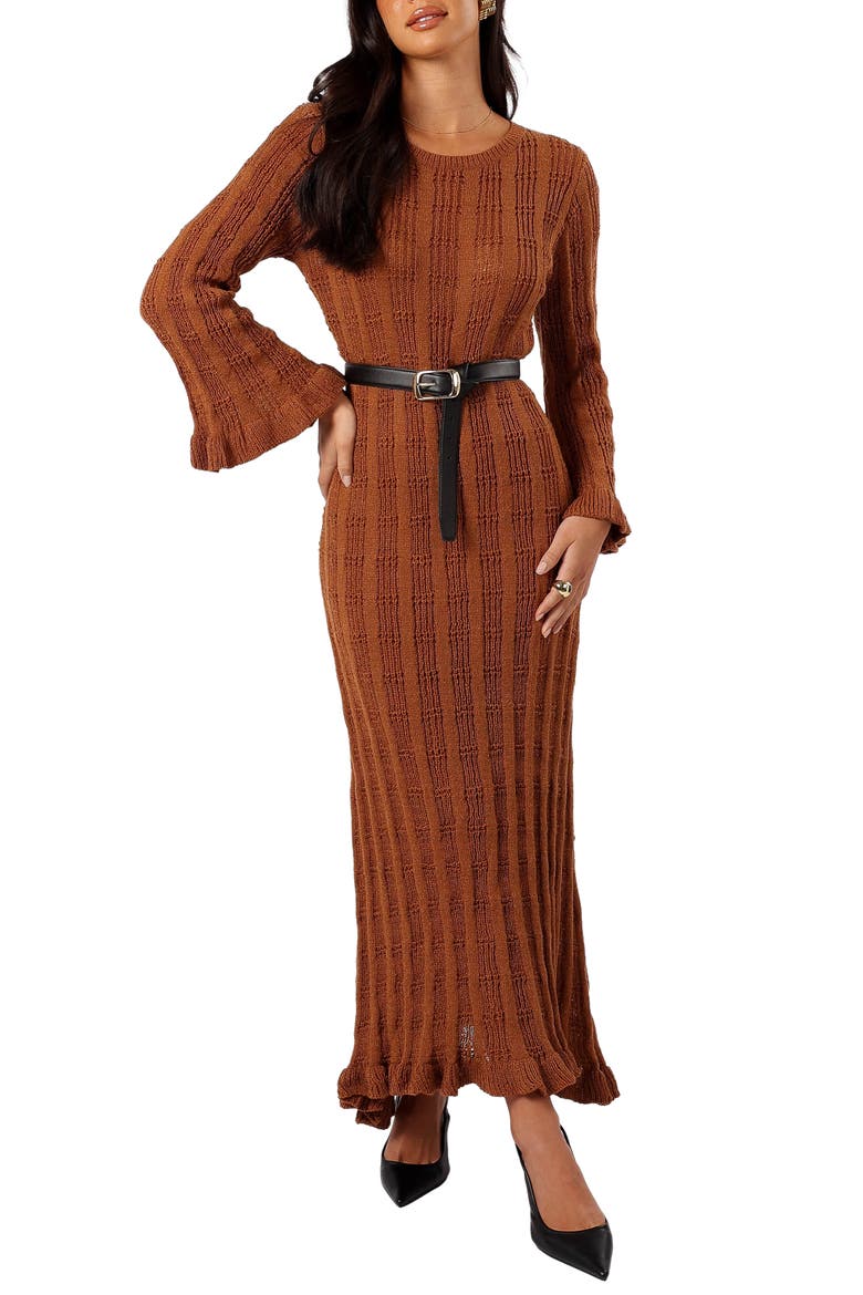 Colter Rib Long Sleeve Maxi Sweater Dress, Main, color, BRONZE