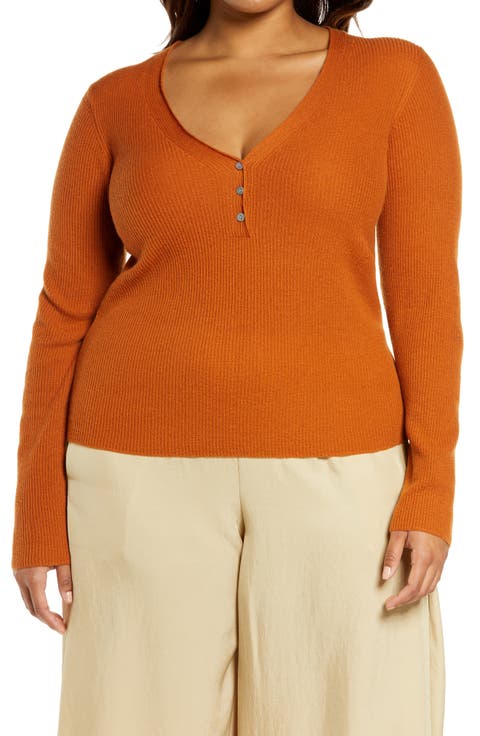 V-Neck Ribbed Cashmere Sweater (Plus Size)