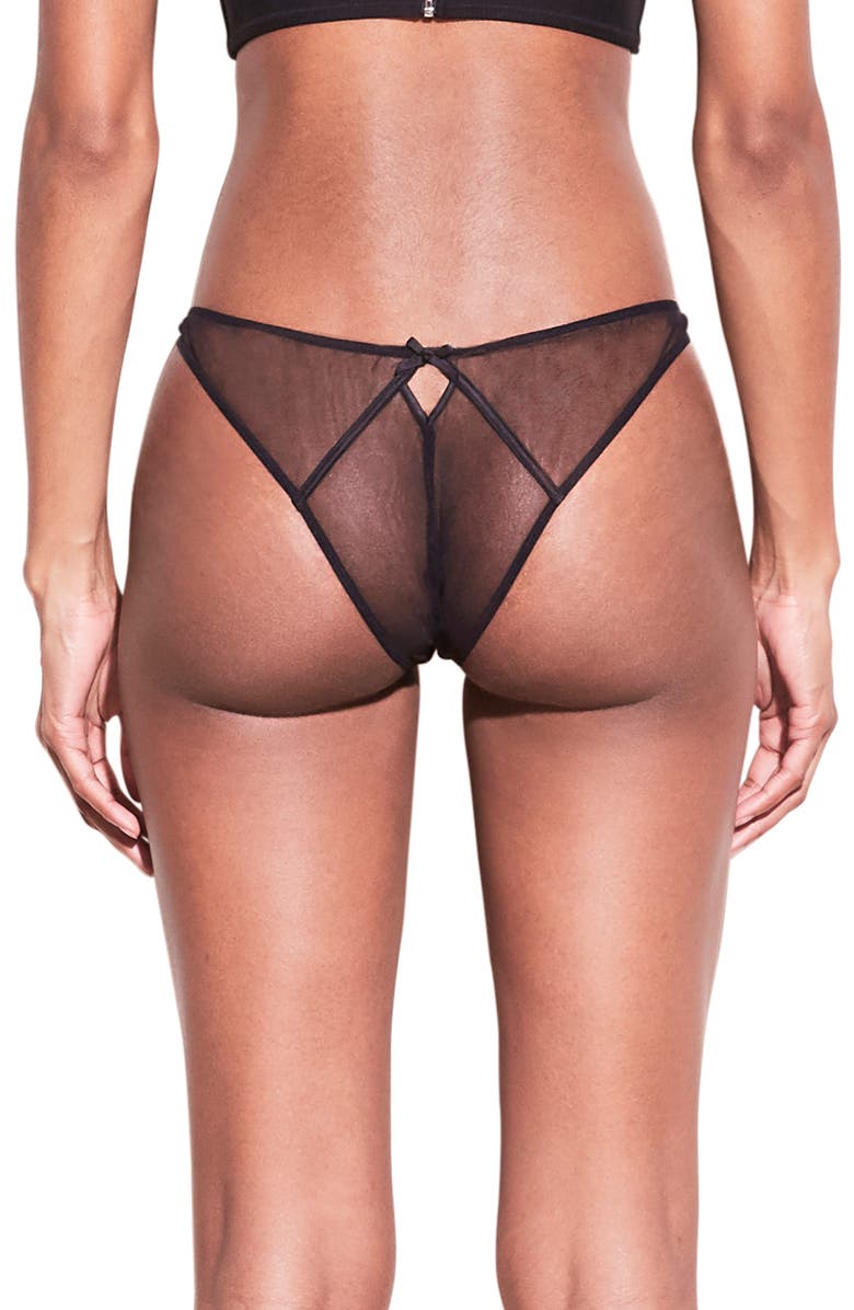 Fleur Du Mal Lily Embroidered Cheeky Briefs, Alternate, color, Black