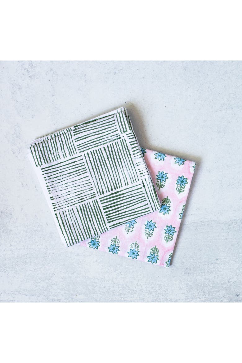 Tea Towel Set - Lily Rose & Stripe Sage, Alternate, color, Sage