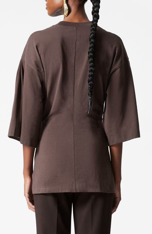 & Other Stories Draped Brooch Tunic T-shirt In Brown Dark