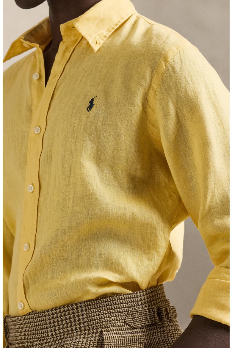 Classic Fit Linen Button-Down Shirt, Alternate, color, CORN YELLOW