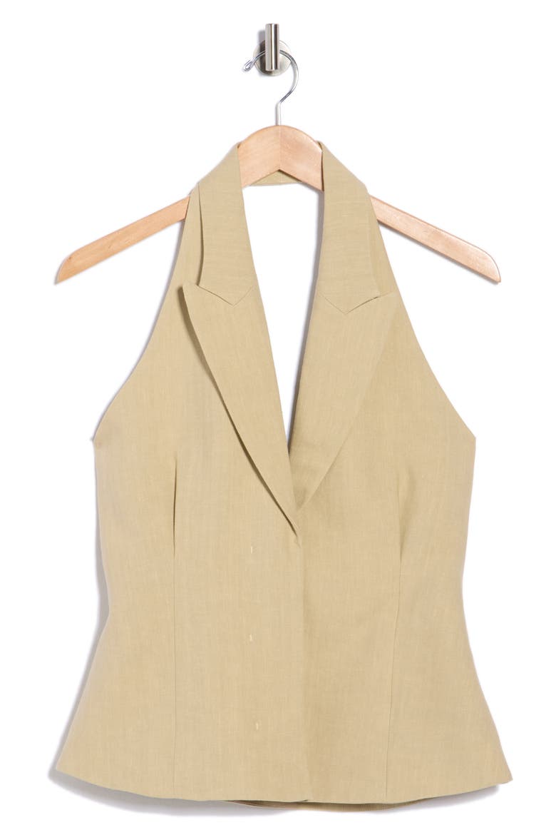 Kaitlyn Halter Neck Linen Vest, Alternate, color, SAFARI