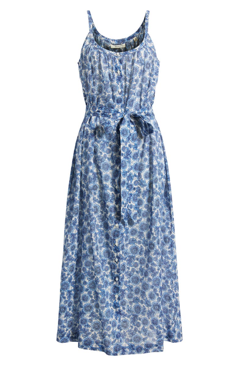 DÔEN Nevita Belted Organic Cotton Voile Midi Dress, Alternate, color, Bleu Soleil Fleurit