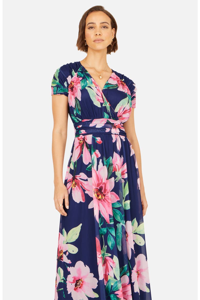 Mesh Floral Maxi Dress, Alternate, color, Navy