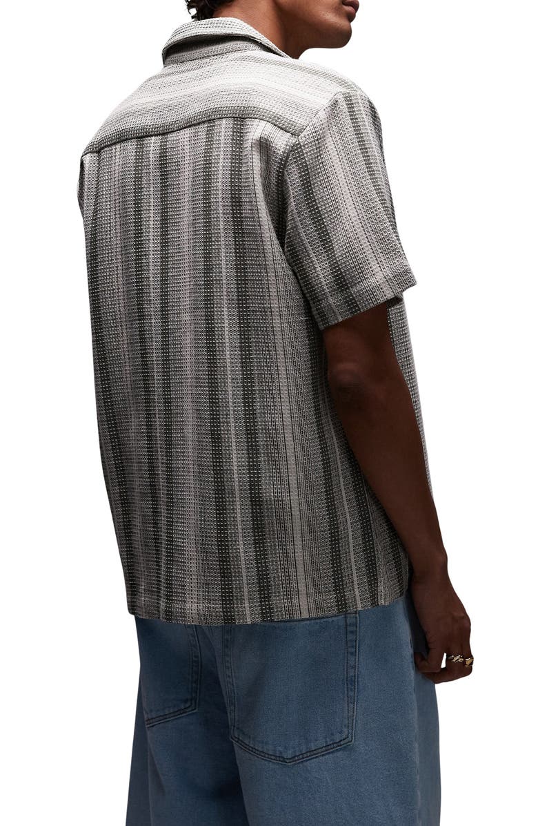 Topman Reverse Stripe Textured Cotton Blend Camp Shirt, Alternate, color, Medium Green