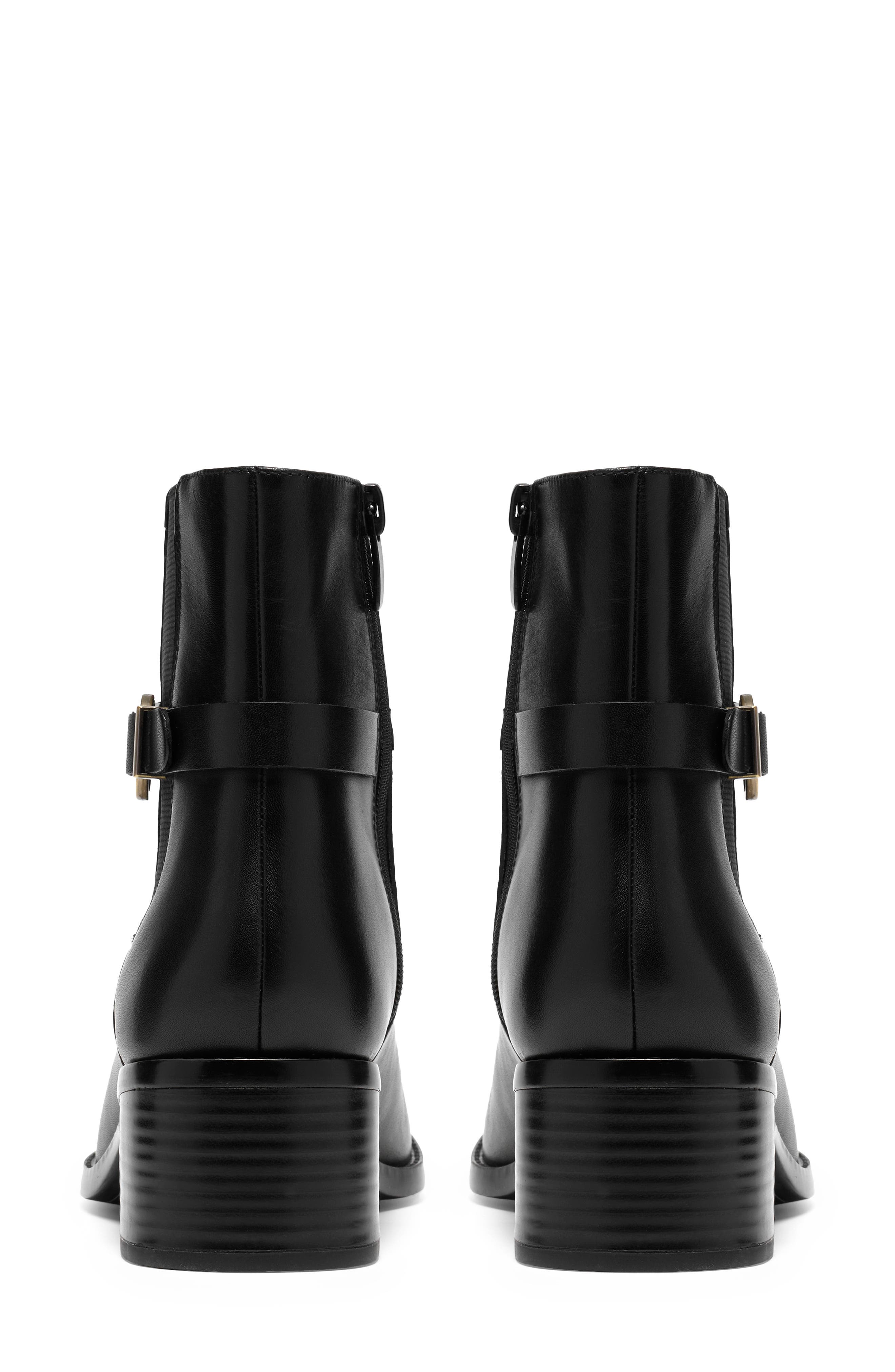 Wrenn Buckle Leather Bootie, Alternate, color, BLACK LEATHER