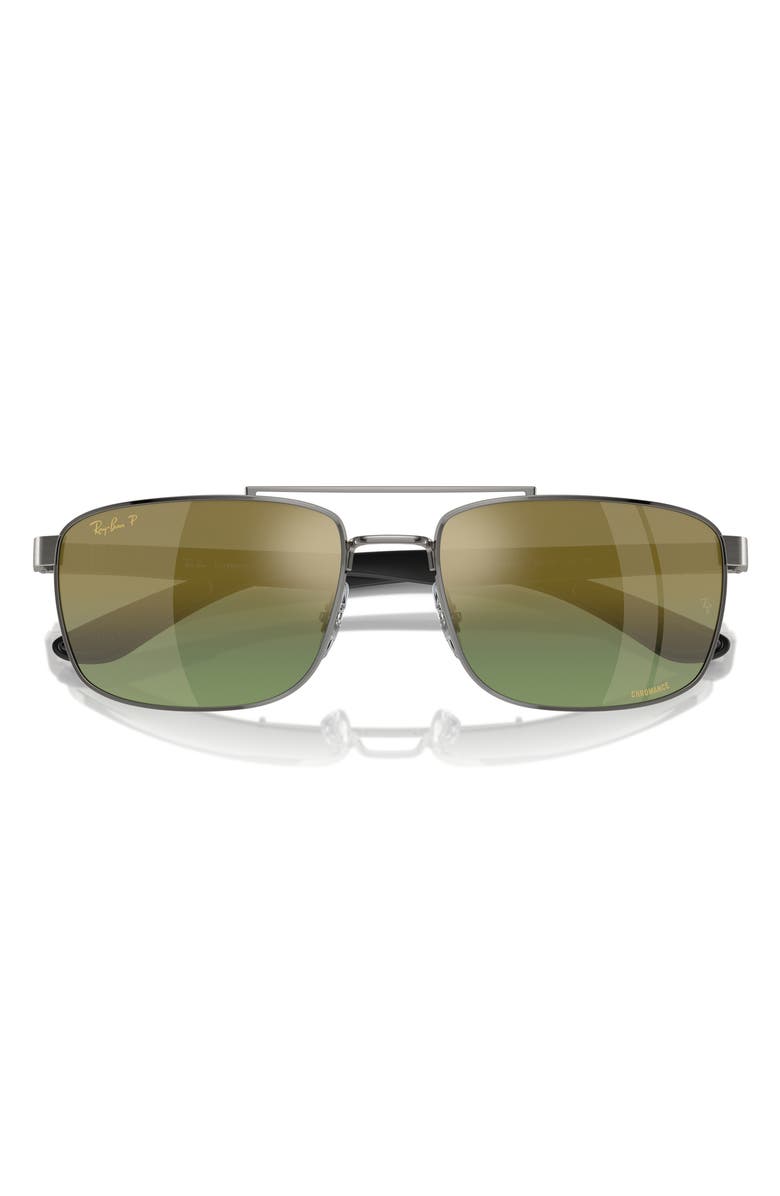 Ray-Ban 60mm Polarized Rectangular Sunglasses, Alternate, color, Gunmetal