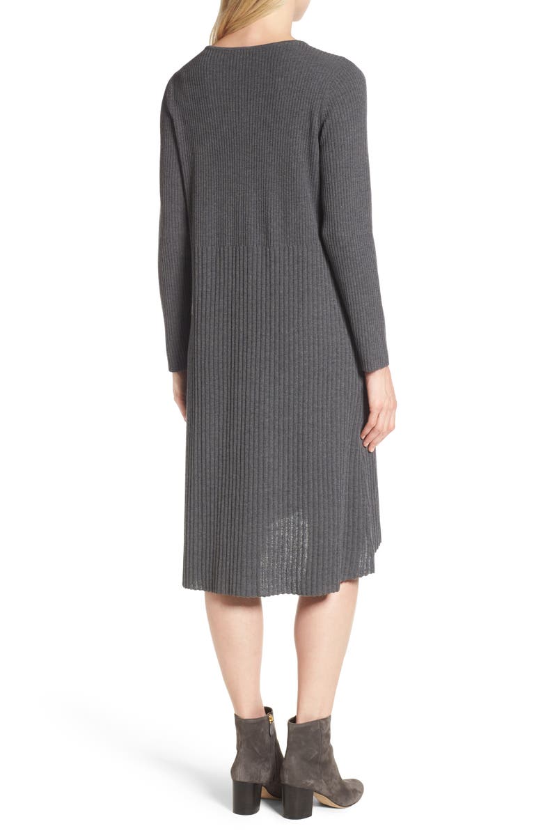 Eileen Fisher Ribbed Wool Sweater Dress, Alternate, color, Bark