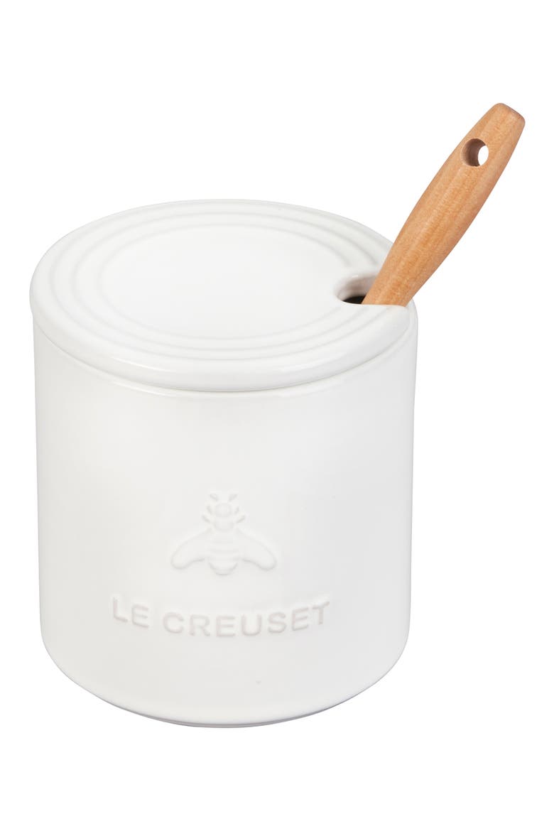 Stoneware Honey Pot & Dipper, Main, color, WHITE