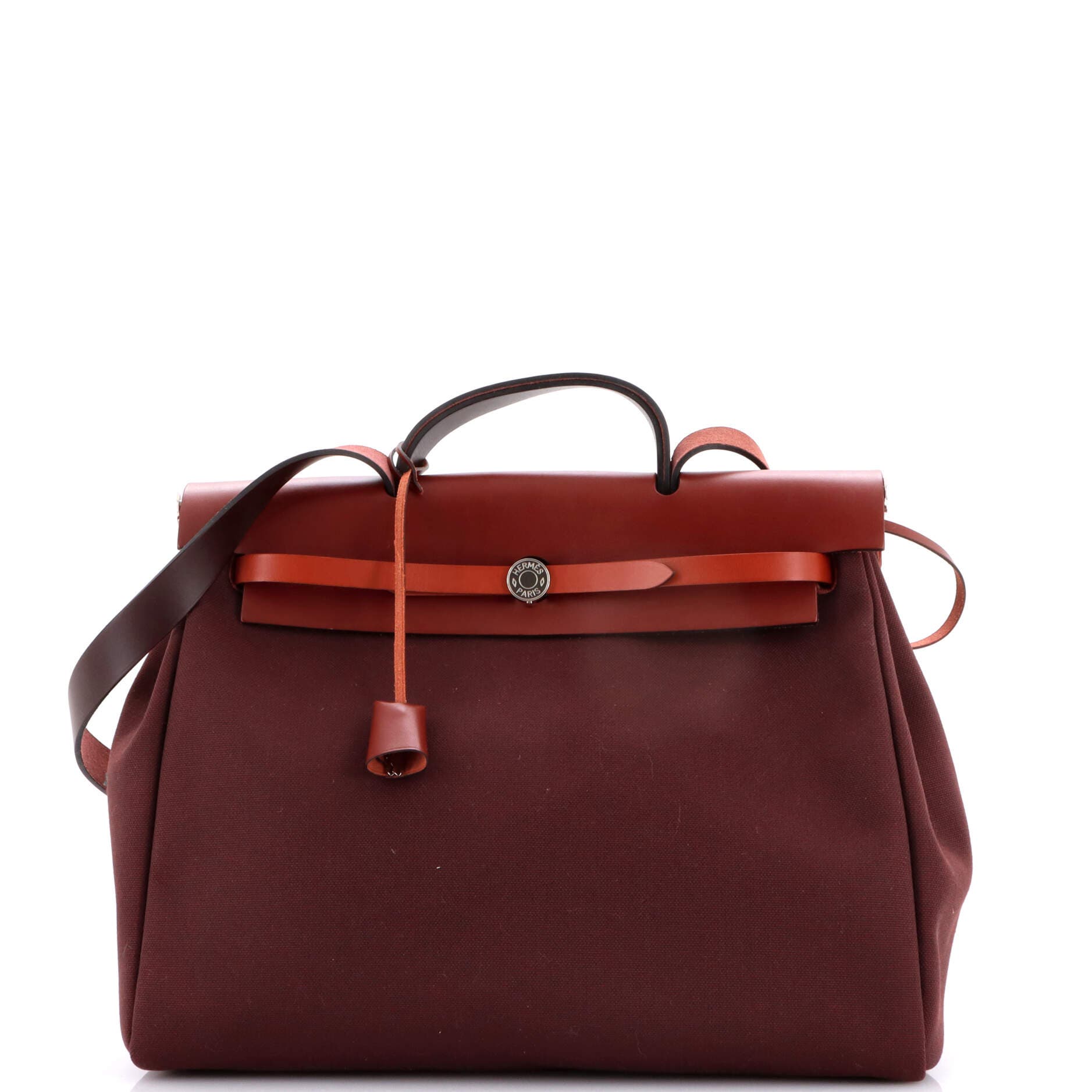 Pre-Owned Hermes Herbag Zip Leather and Toile 39, Main, color, Bordeaux