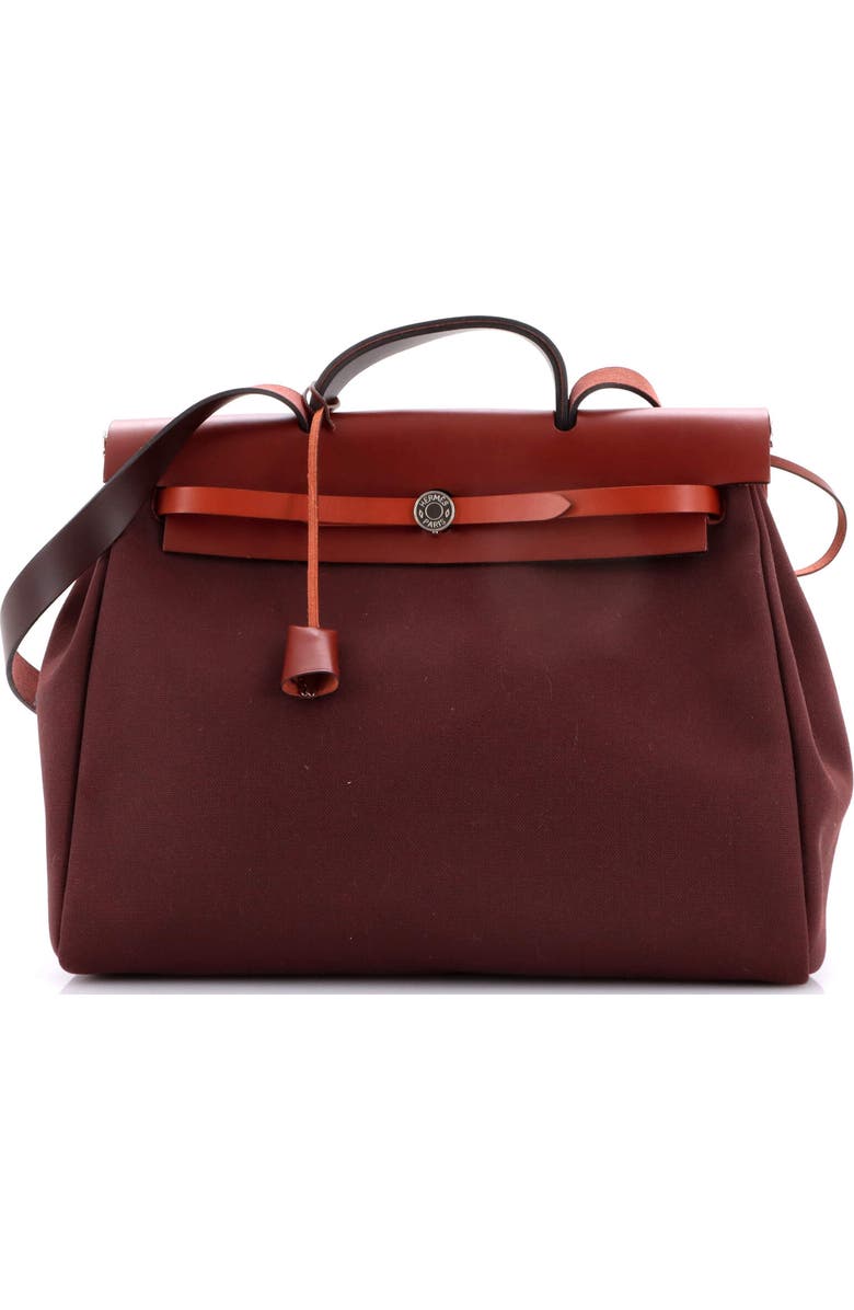 Pre-Owned Hermes Herbag Zip Leather and Toile 39, Main, color, Bordeaux