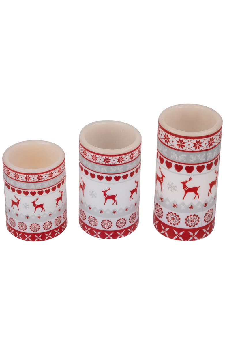 Northlight LED Flameless Flickering Nordic Reindeer Wax Pillar Christmas Candles - 6" - Set of 3, Alternate, color, White