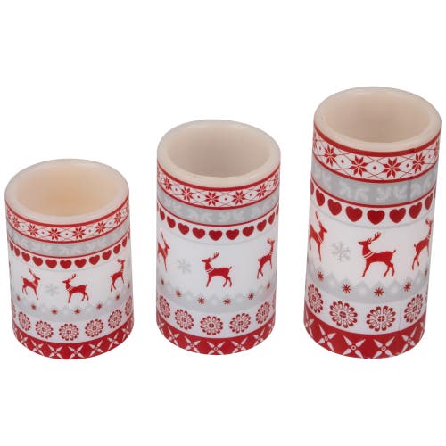 Northlight Led Flameless Flickering Nordic Reindeer Wax Pillar Christmas Candles In Pink