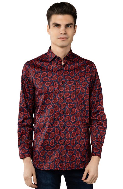 Luchiano Visconti Black And Purple With Bright Red Paisley Shirt In Multi