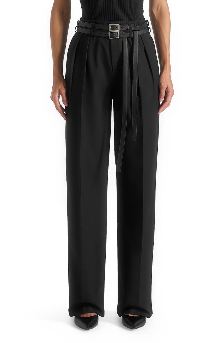 Manière De Voir Pascale Tailored Twin Belt Trousers, Main, color, Black