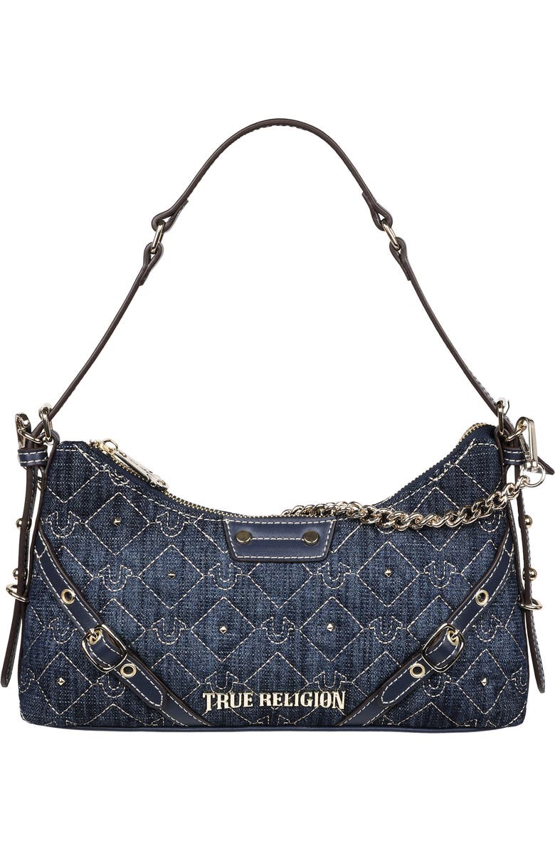 True Religion Studded Denim Chain Shoulder Bag, Main, color, Dark Denim