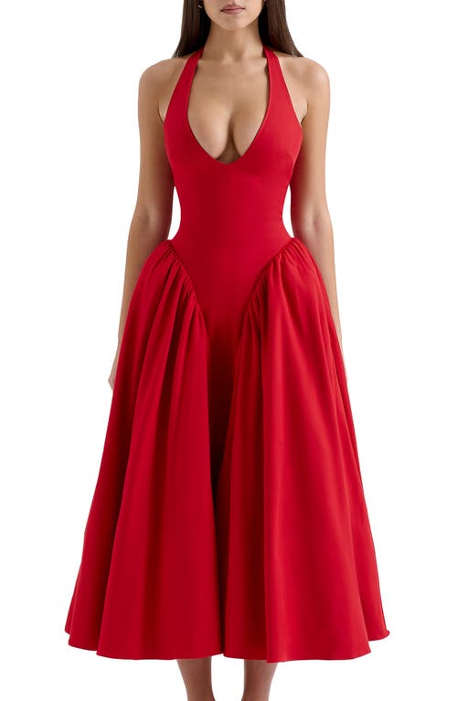 House Of Cb Marilyn Halter Midi Dress In Haute Red