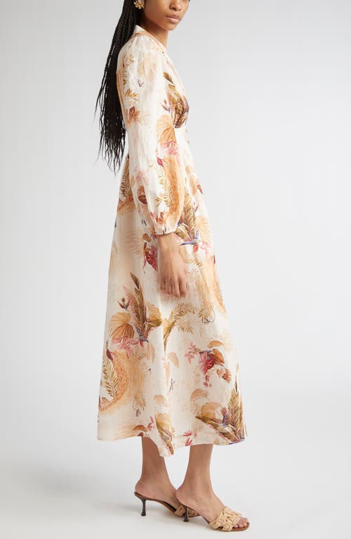 Zimmermann Womens Cream Palm Floral Ascension Plunge Linen Midi Dress
