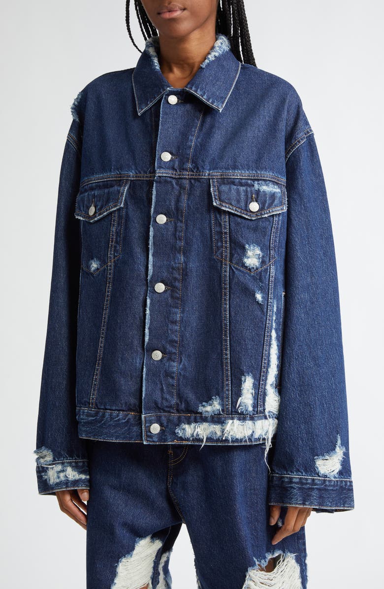 Acne Studios Robert Distressed Denim Trucker Jacket, Alternate, color,
