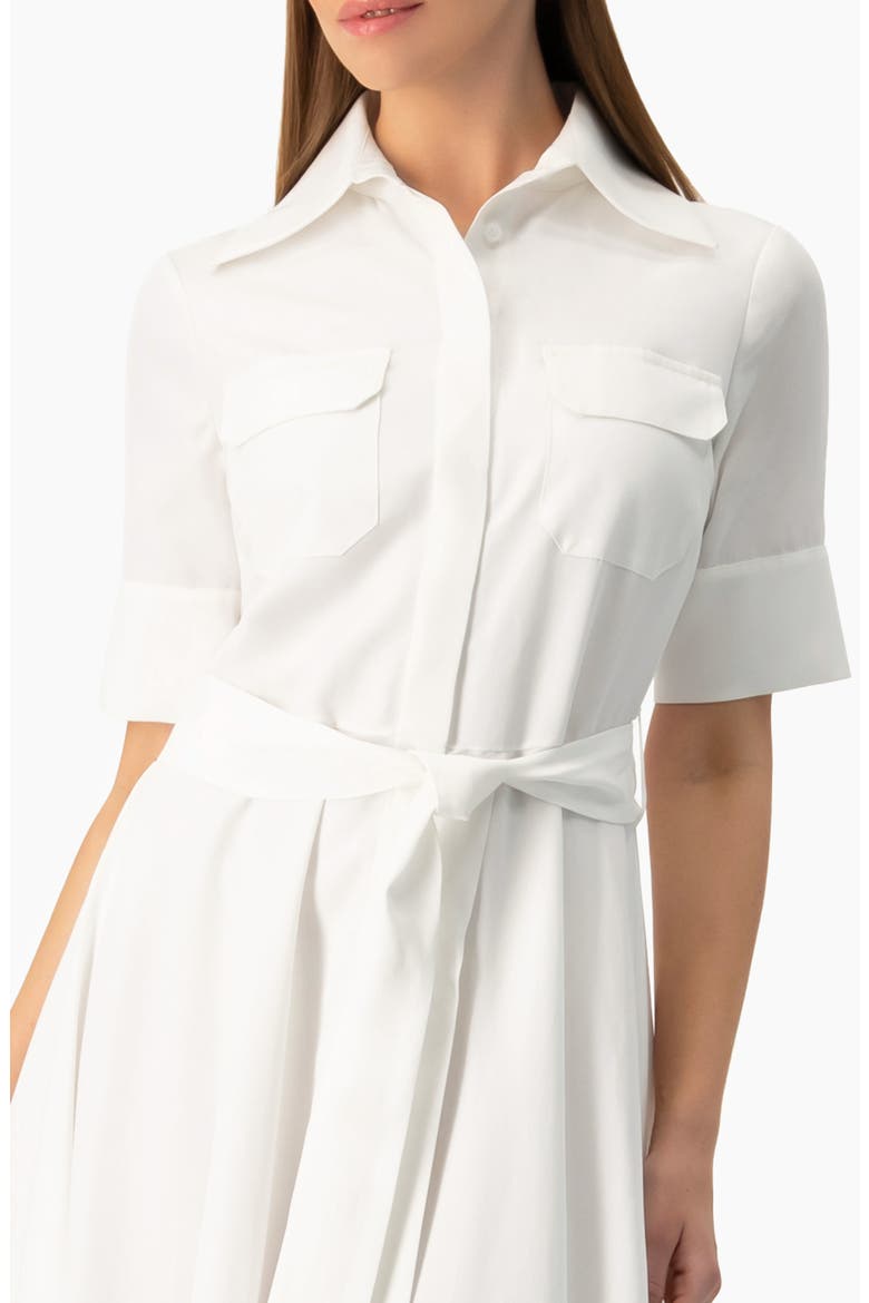Patch-Pocket Belted Button-Front Midi Shirt Dress, Alternate, color, White