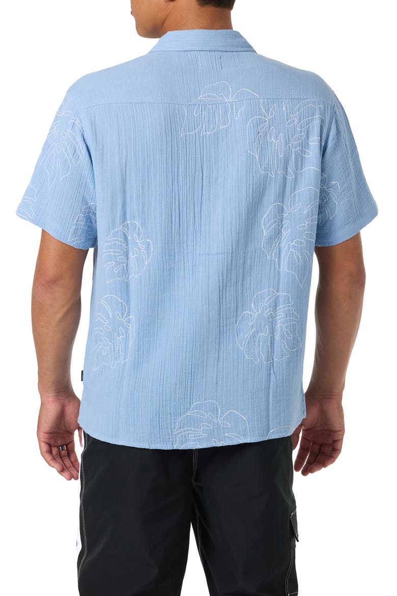 Pipeline Rodeo Monstera Embroidered Gauze Camp Shirt, Alternate, color, BLUE GLASS