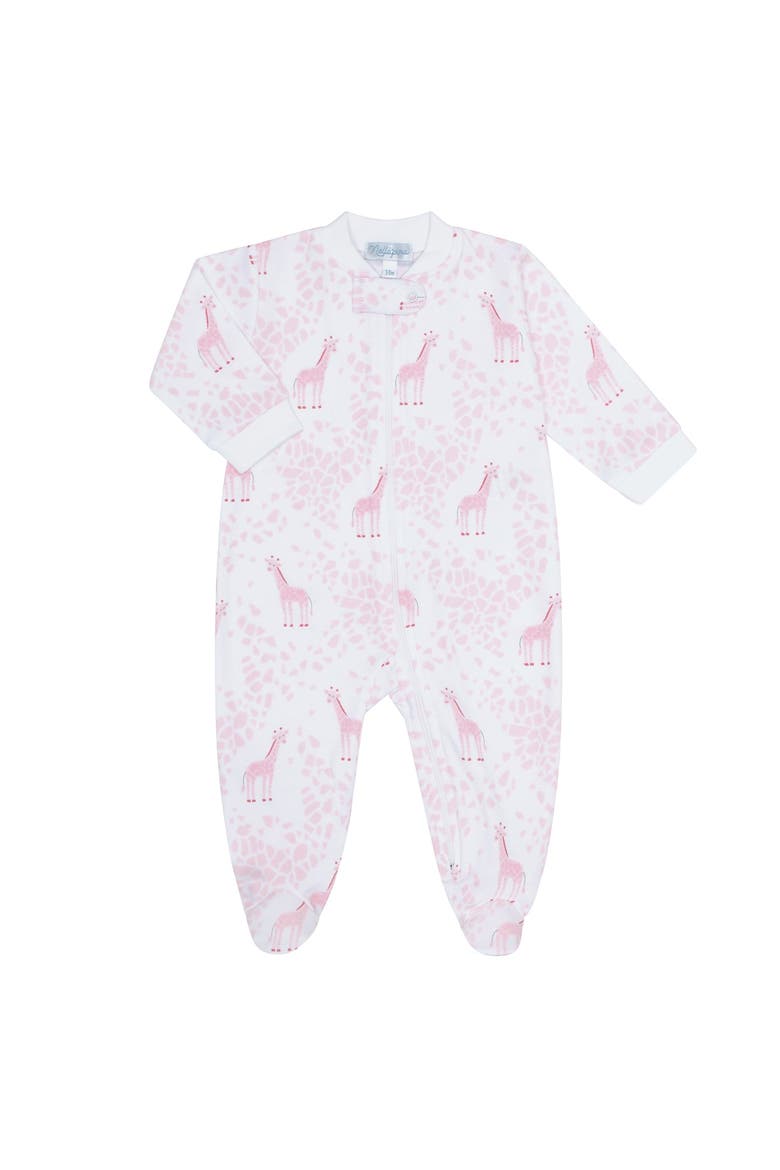 Pink Giraffe Print Zipper Footie - Baby, Main, color, Pink