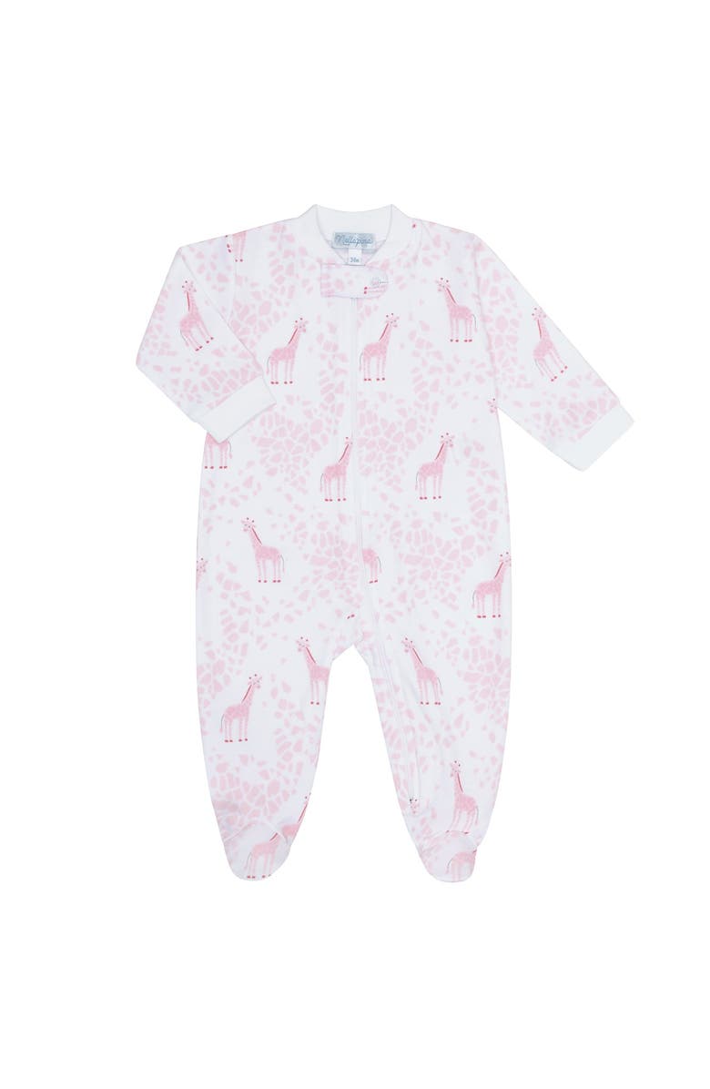 Nellapima Pink Giraffe Print Zipper Footie - Baby, Main, color, Pink