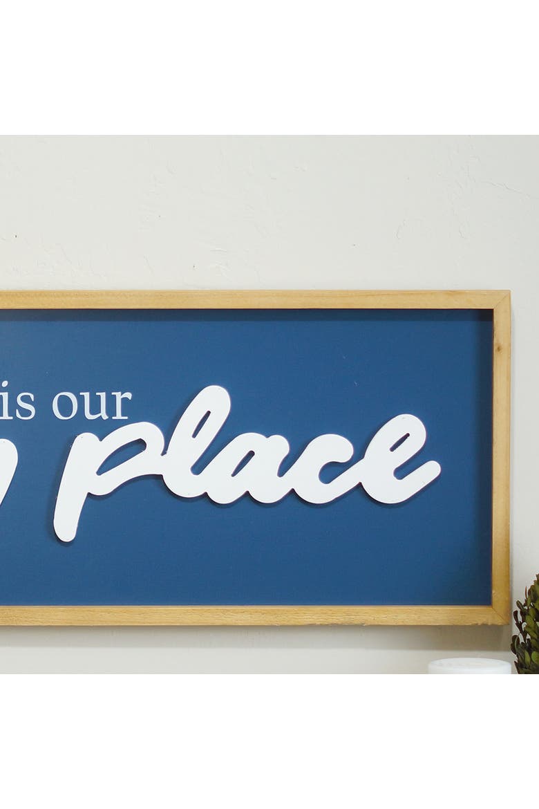 Wood Blue Happy Place Wall Sign, 36 Inch Farmhouse Decorative Wall Art, Alternate, color, Blue