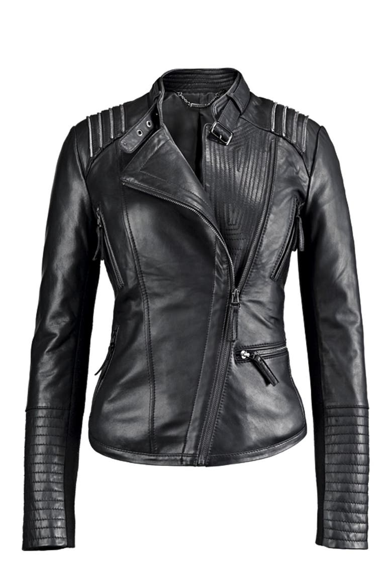 Asymmetrical Leather Moto Jacket, Alternate, color, BLACK