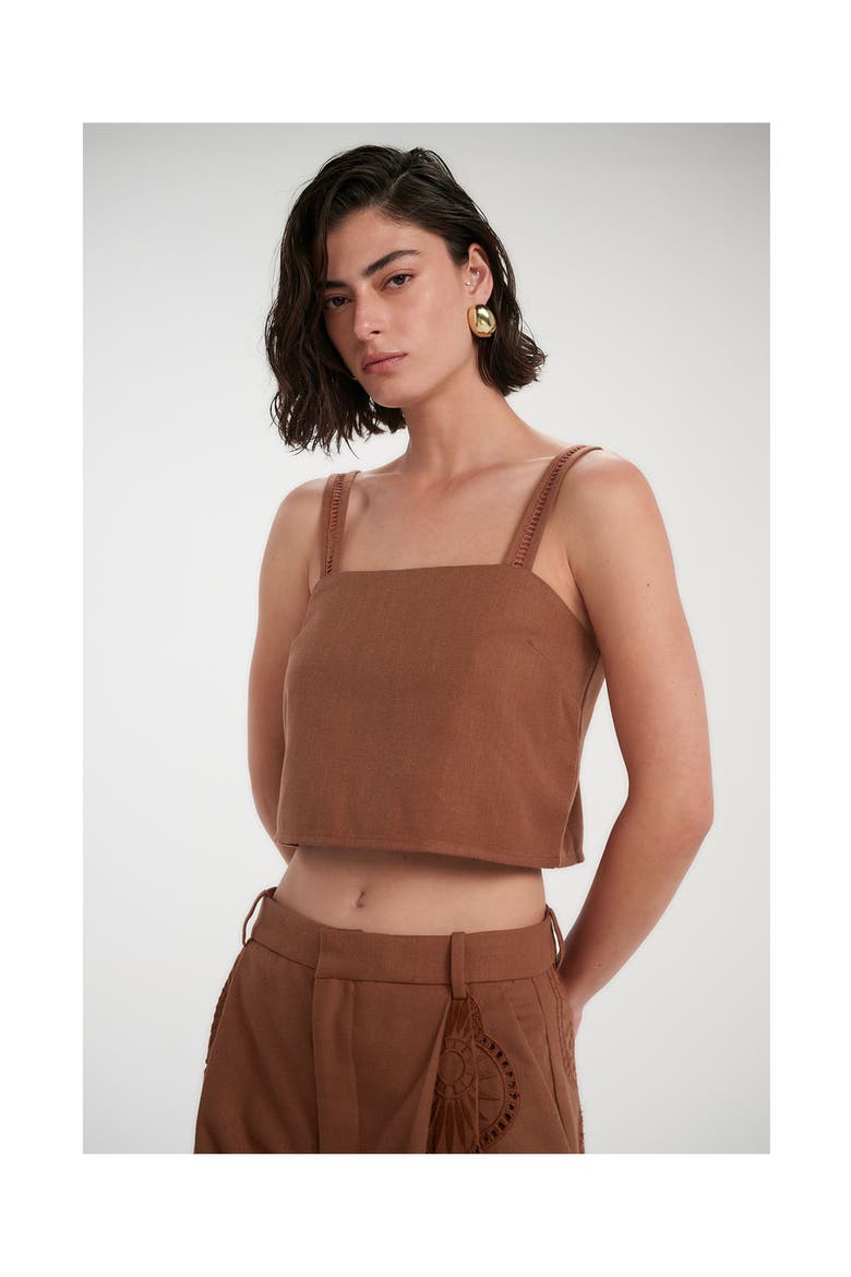 Resort Embroidered Crop Top Cover-Up, Alternate, color, Brown